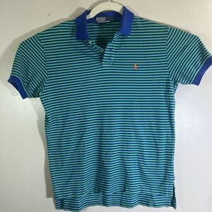 Ralph Lauren Polo Shirt Mens Large Blue Green Cotton Stripe Pony Classic Fit